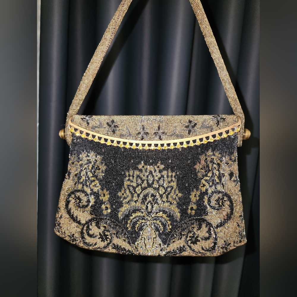 Rue Cambon French 30s Collectible Tapestry Mini Glass Beaded  Hand Made Bag